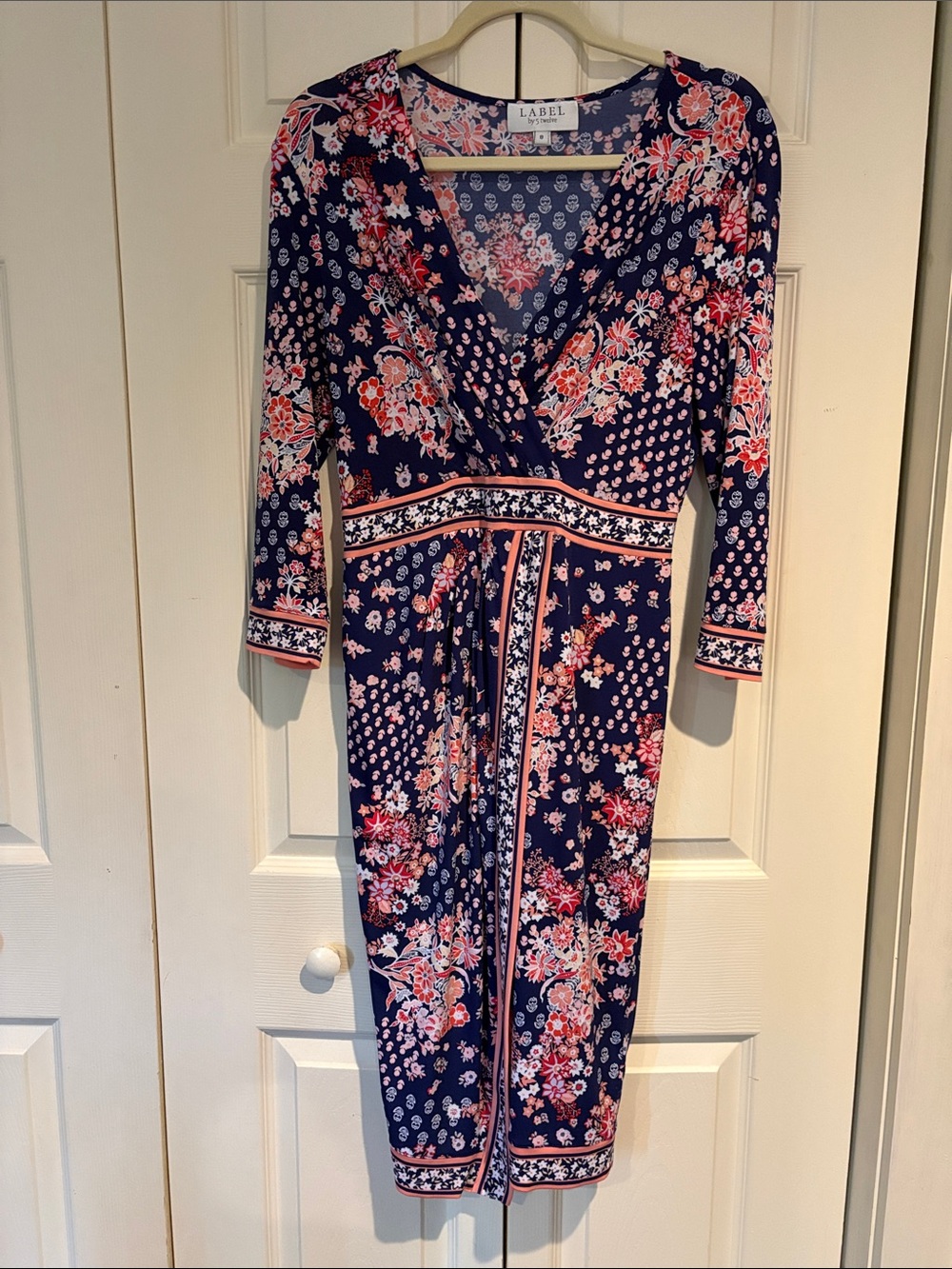Floral Wrap Midi Dress Navy and Pink